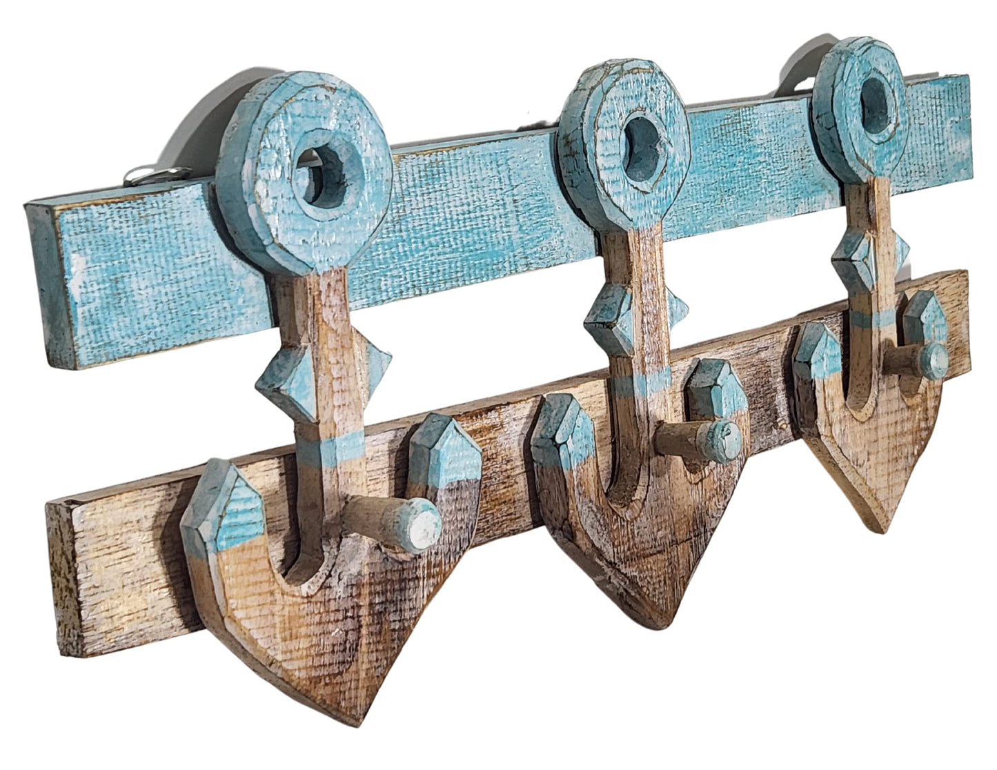 LG Hand Carved Wood Sailboat Ship Anchors with Hooks Nautical Wall Decor Towel Key Hanger