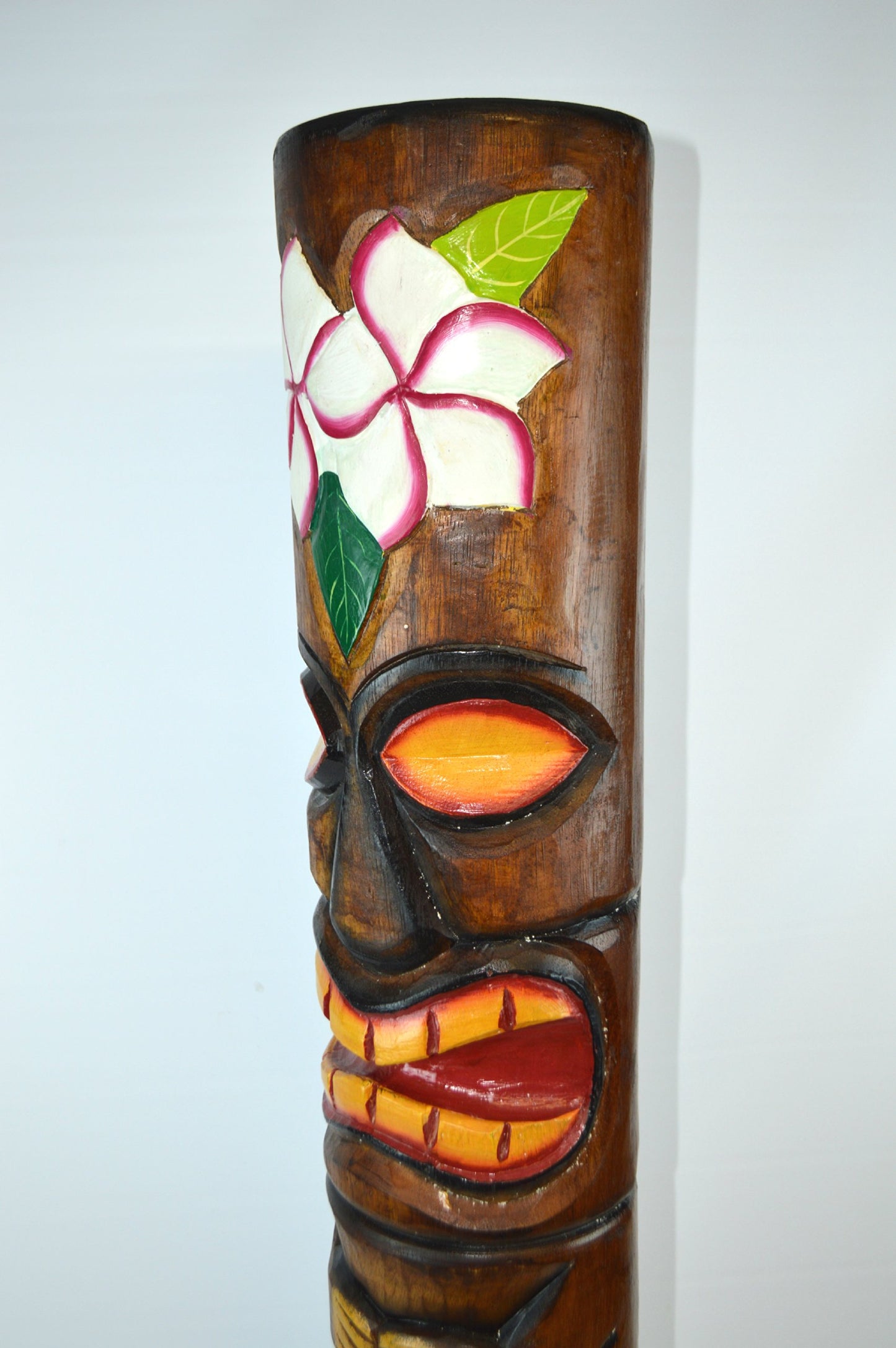 Hand Carved Wood Beautiful 3 FT Hibiscus Plumeria Flower Tiki Totem Pole Statue