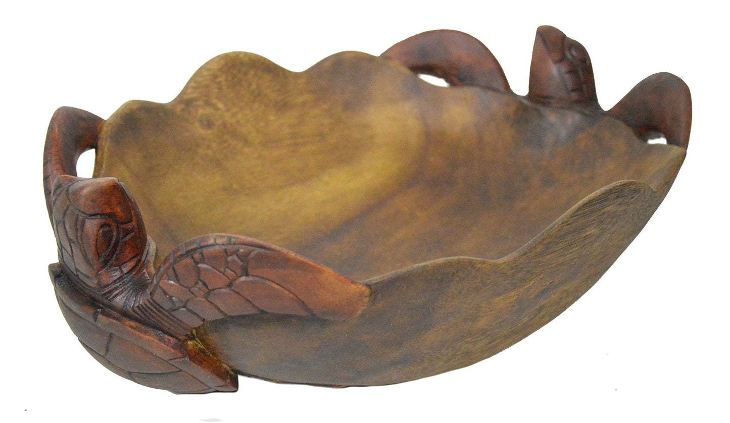 Huge Double Turtle Bowl Hand Carved Mahogany Wood Nautical