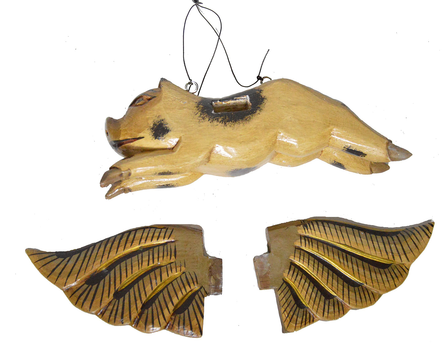 10" Authentic Traditional Style Hand Carved Wooden Flying PIG Farm Ranch Stables Folk Art Wings Mobile