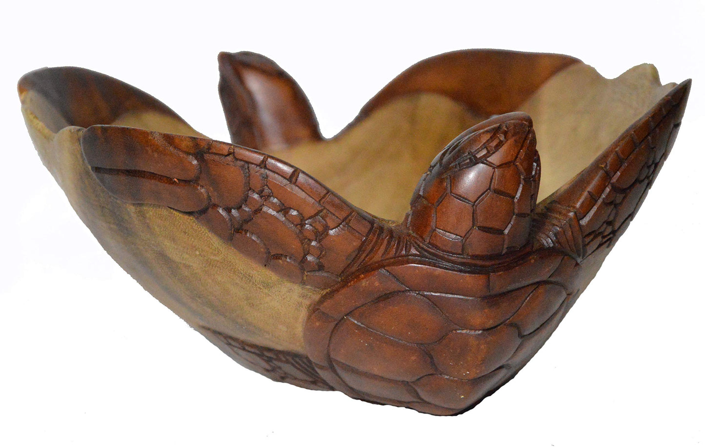 Huge Hand Carved Two Tone Mahogany Wood Nautical TwoTurtles on Bowl