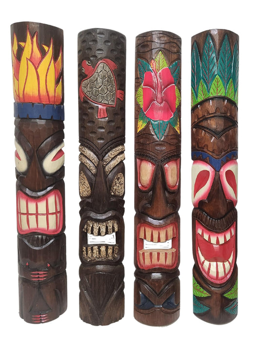 WorldBazzar Set of 4 40" Polynesian Hawaiian Tiki Bar Style Wall Masks Island Art