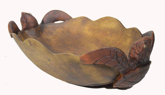 Huge Double Turtle Bowl Hand Carved Mahogany Wood Nautical