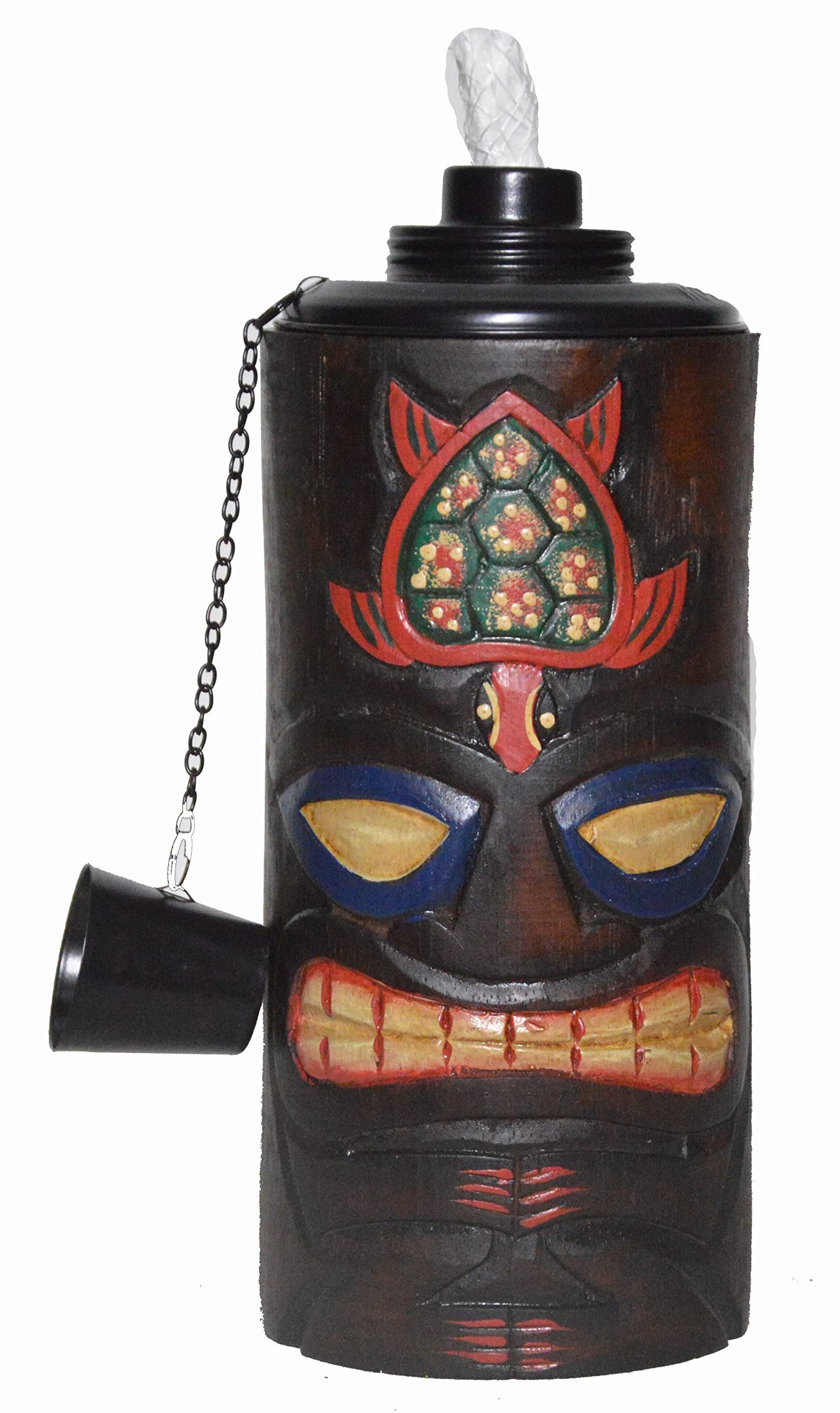 WorldBazzar TURTLE WORLDBAZZAR TIKI FACE TORCH TABLE TOP HANDMADE TOTEM MASK TROPICAL POLYNESIAN HAWAIIAN SUN DESIGN Brown, Yellow, Black Medium