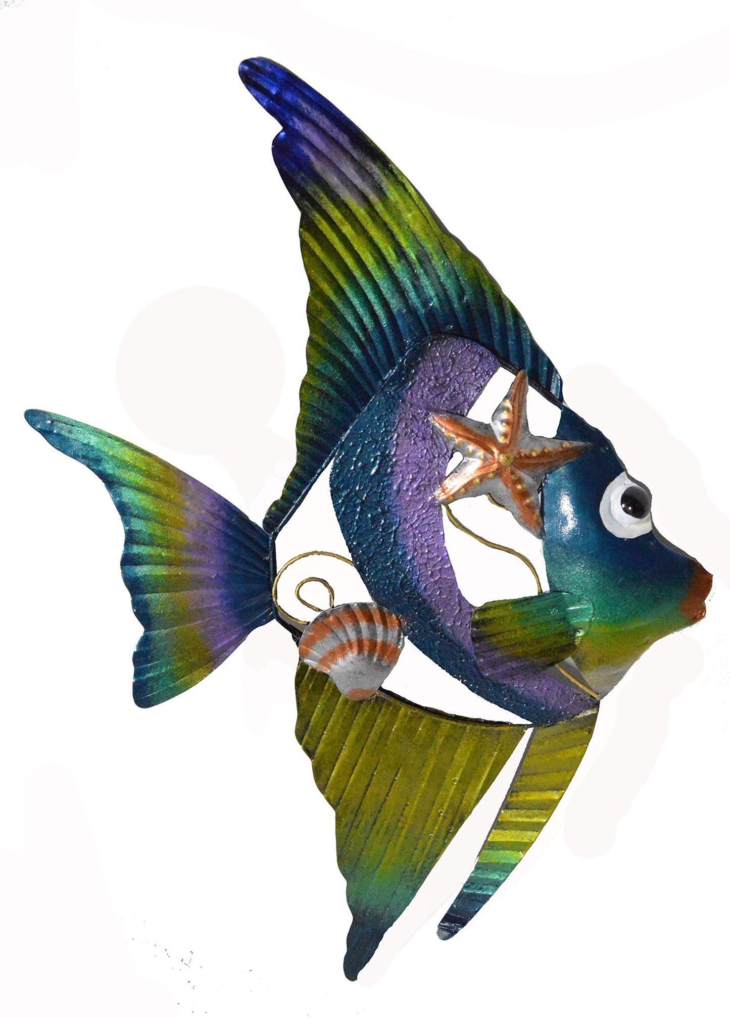 Beautiful Unique Colorful Nautical Angel Fish Metal Shell Wall Art