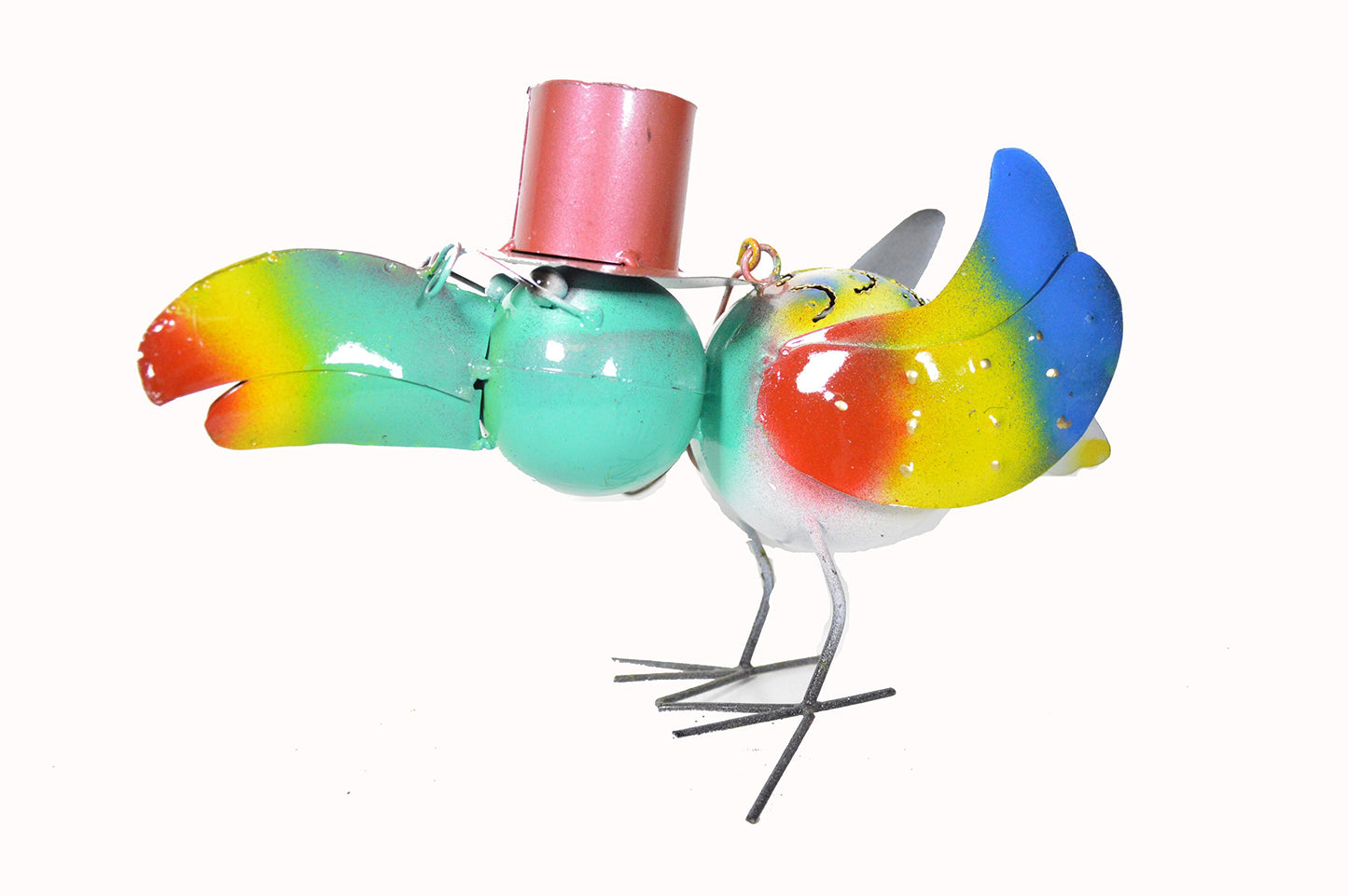 WorldBazzar Whimsical Metal Hanging Art Handmade Tropical Parrot Head Candle Holder
