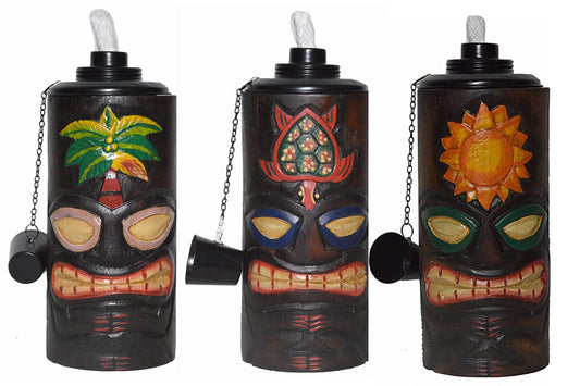 WorldBazzar SET OF 3 TORCHES PALM SUN TURTLE TIKI FACE HANDMADE TOTEM MASK TROPICAL POLYNESIAN HAWAIIAN END OF SUMMER SALE SAVE 50%