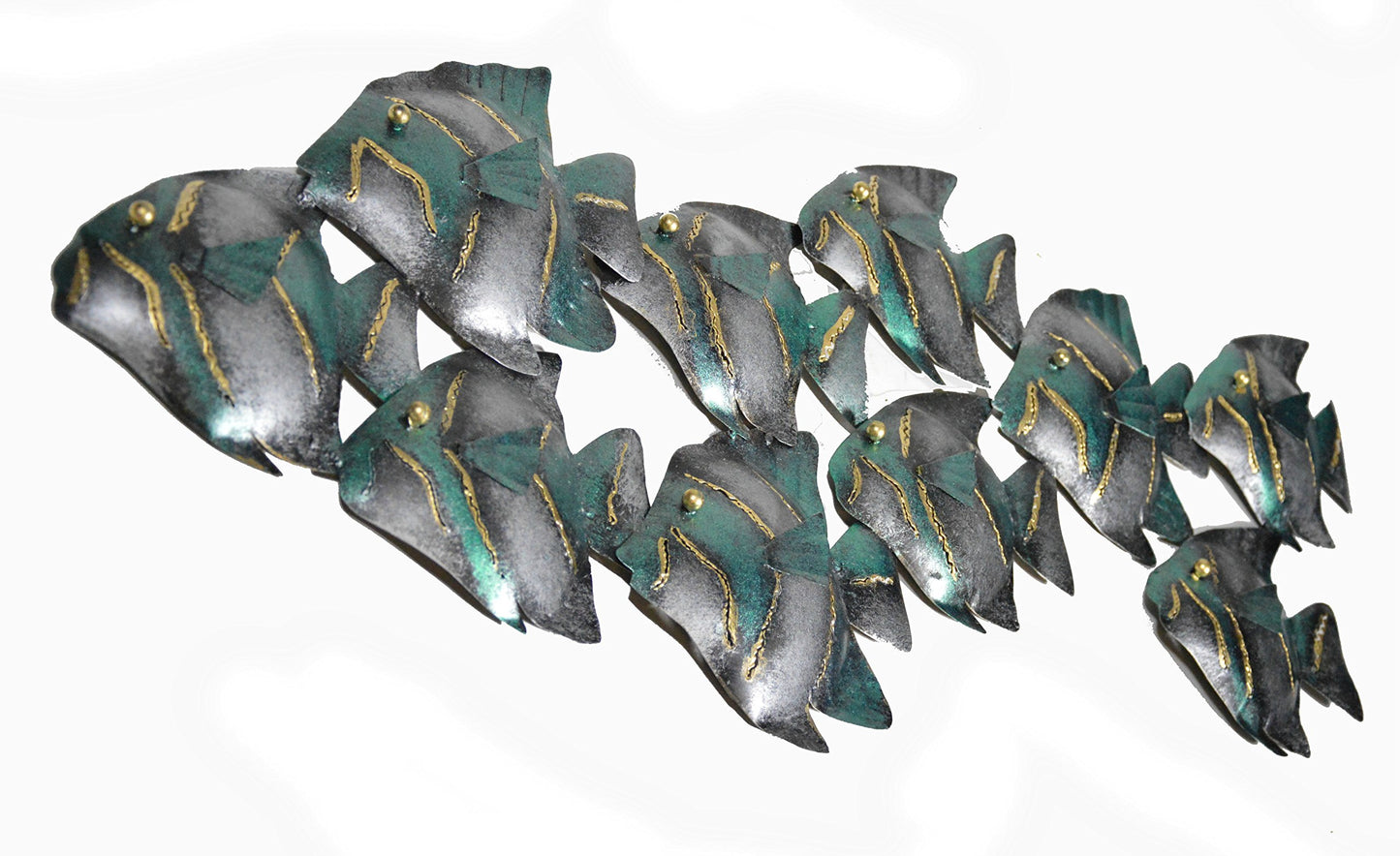 BEAUTIFUL UNIQUE aqua teal NAUTICAL SCHOOL OF FISH CONTEMPORARY METAL WALL ART