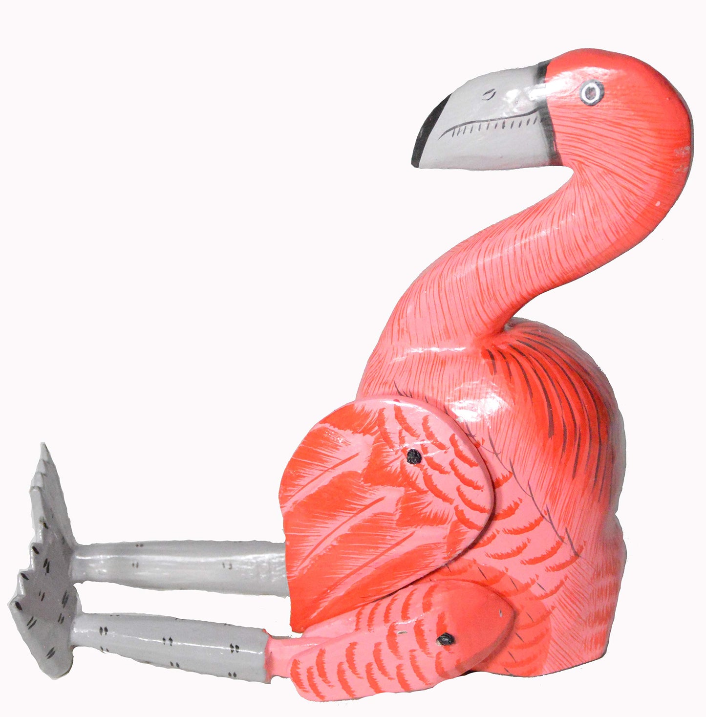 Shelf Sitter Pink Flamingo Statue Hand Painted Carved Wood Meditating Yoga