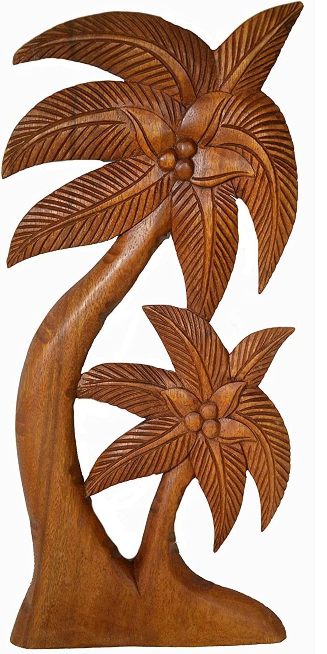 Beautiful Mahogany Wood Palm Tree with Coconuts Tropical Island Wall Art