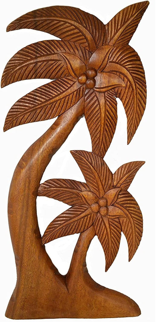 Beautiful Mahogany Wood Palm Tree with Coconuts Tropical Island Wall Art