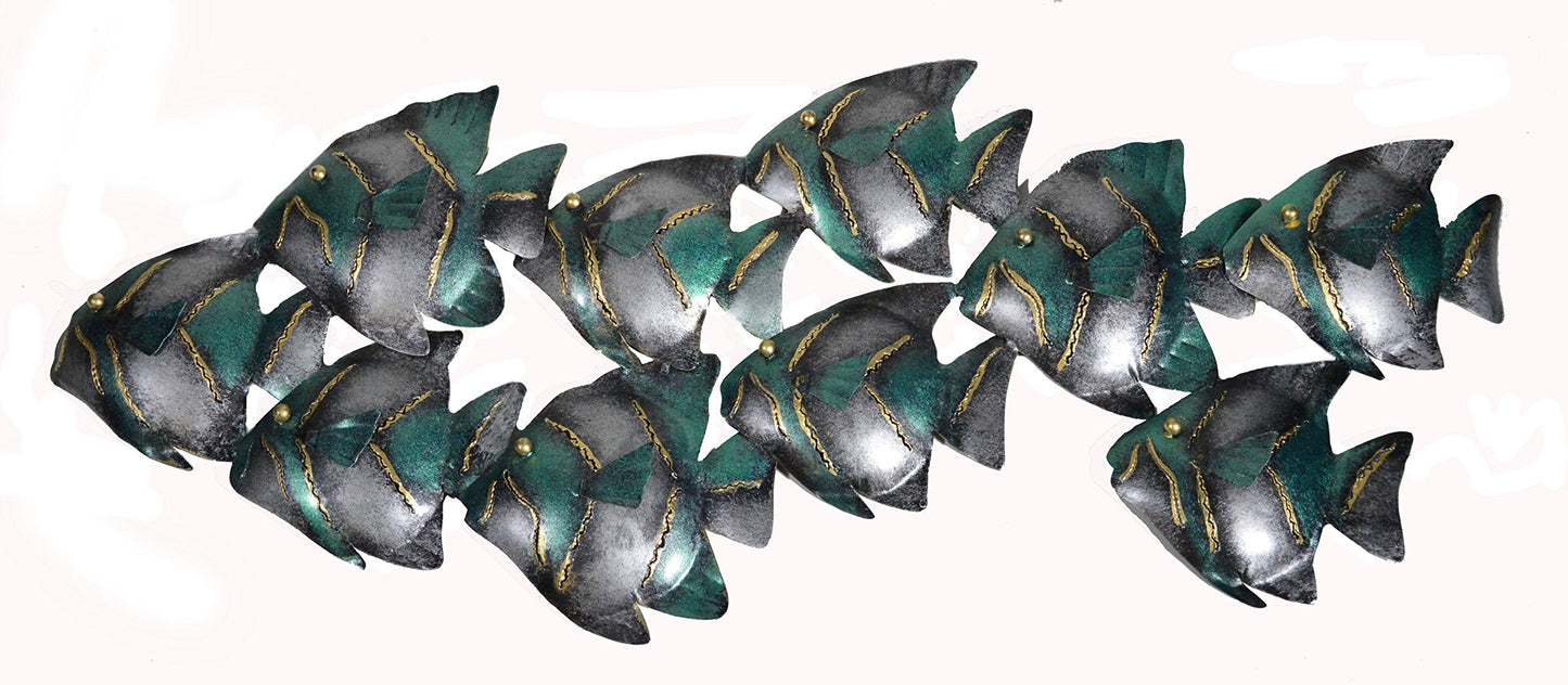 BEAUTIFUL UNIQUE aqua teal NAUTICAL SCHOOL OF FISH CONTEMPORARY METAL WALL ART