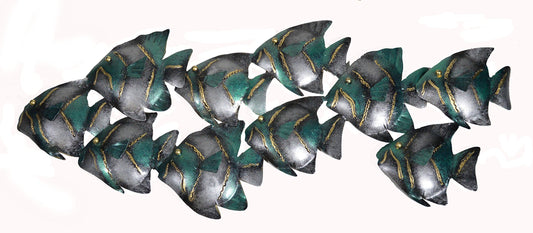 BEAUTIFUL UNIQUE aqua teal NAUTICAL SCHOOL OF FISH CONTEMPORARY METAL WALL ART