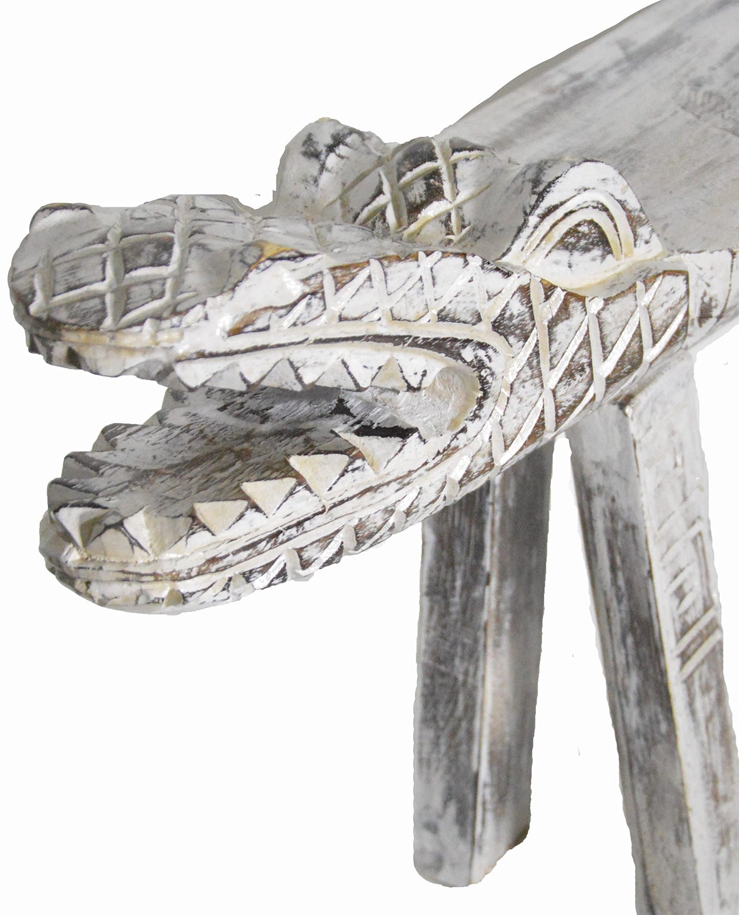 Hand Carved Gator Alligator Crocodile Primitive Wood Bench Chair White Statue Huge