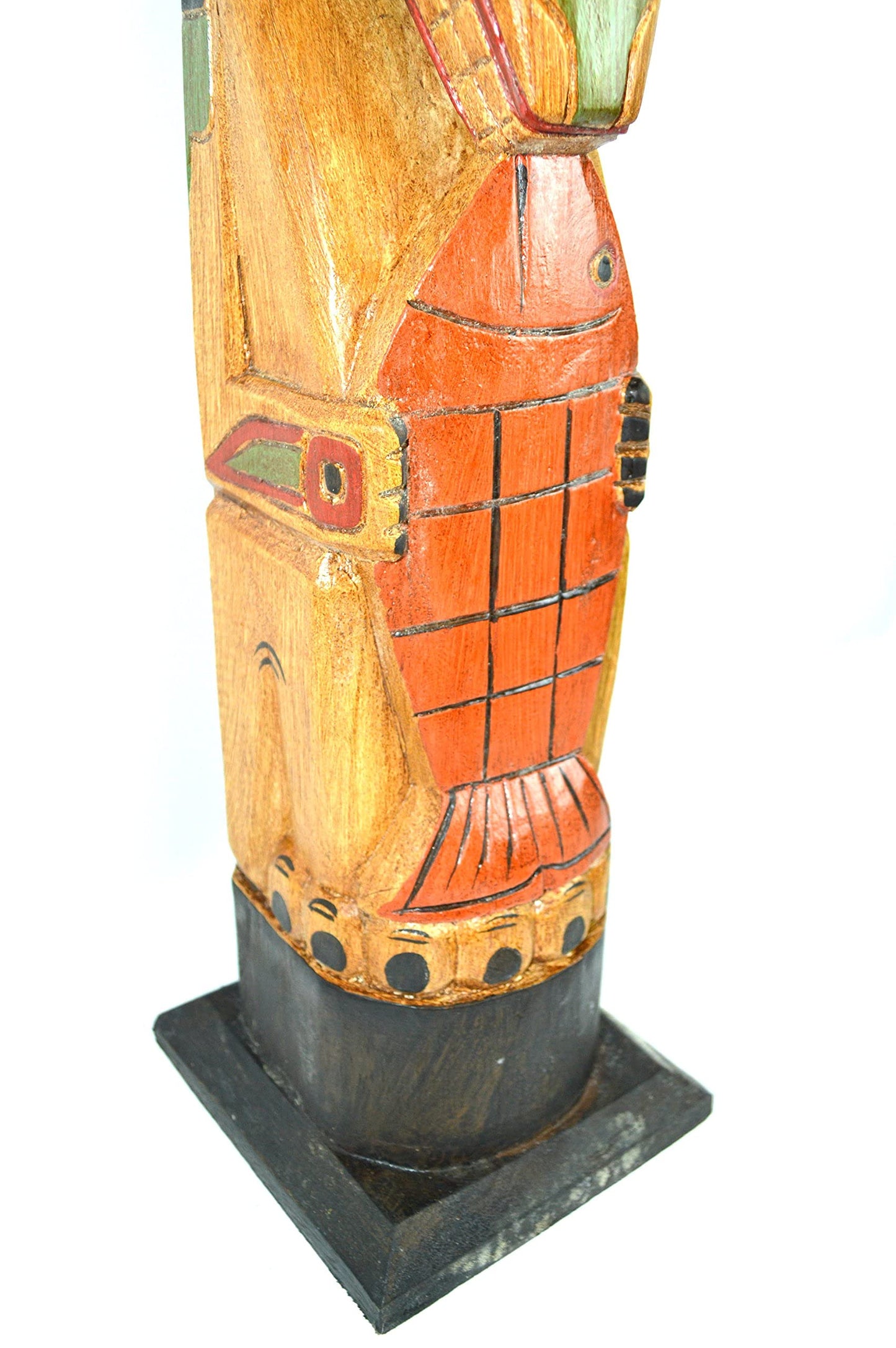 Tall 3 Foot Tall Northwest Coast Style Wooden Eagle with Fish Totem Pole