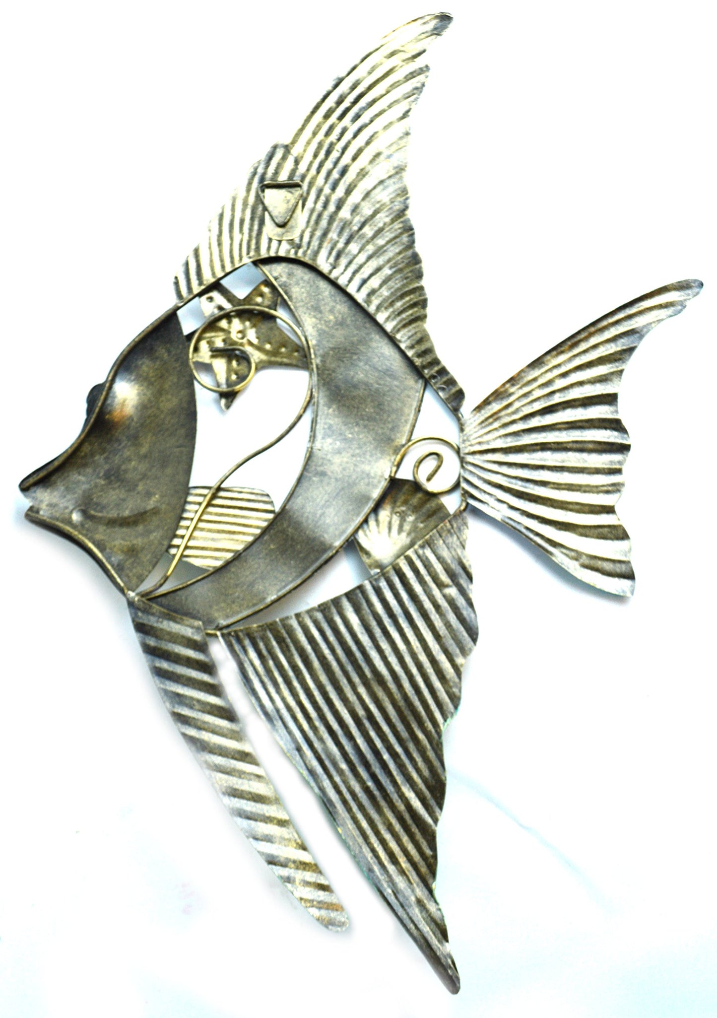 Beautiful Unique Colorful Nautical Angel Fish Metal Shell Wall Art