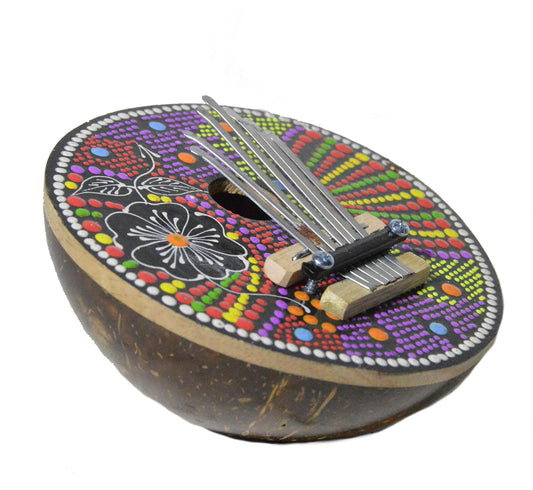 Kalimba Thumb Piano Mbira 7 keys Coconut Shell Musical Instrument Beginner Aboriginal Dot Design