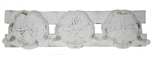 Hand Carved Sand Dollar SEA Shells Towels Beach Hanger Holder Surfboard Wooden Wall Hanging Art Sign Tiki Bar