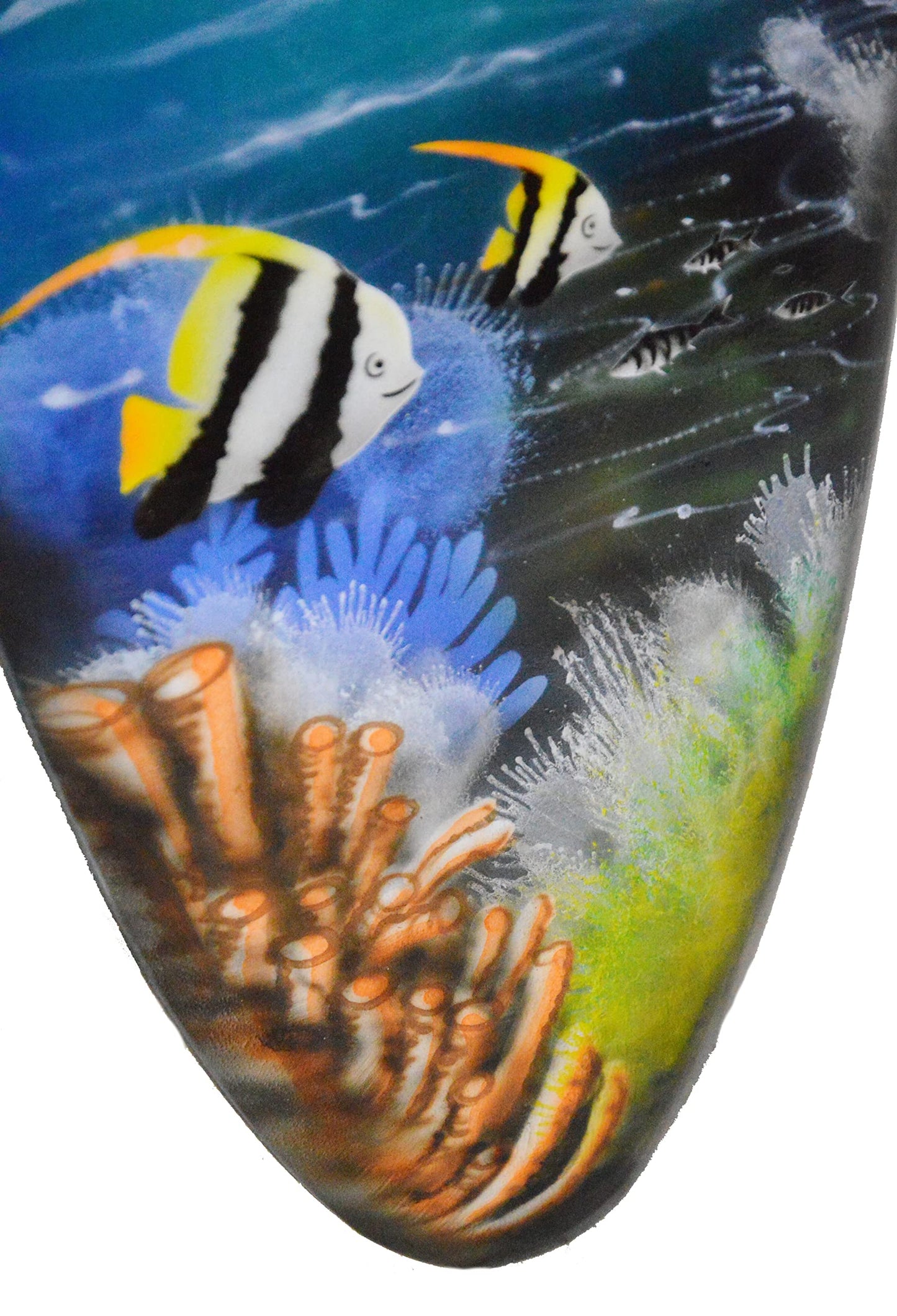 WorldBazzar Hand Carved Wooden Large SEA TURTLE Palm Tree Sunset Ocean Coral Fish Beach Art Airbrushed Surfboard Art Beer Tiki Bar, YELLOW, GREEN, WHITE, BROWN, BLUE