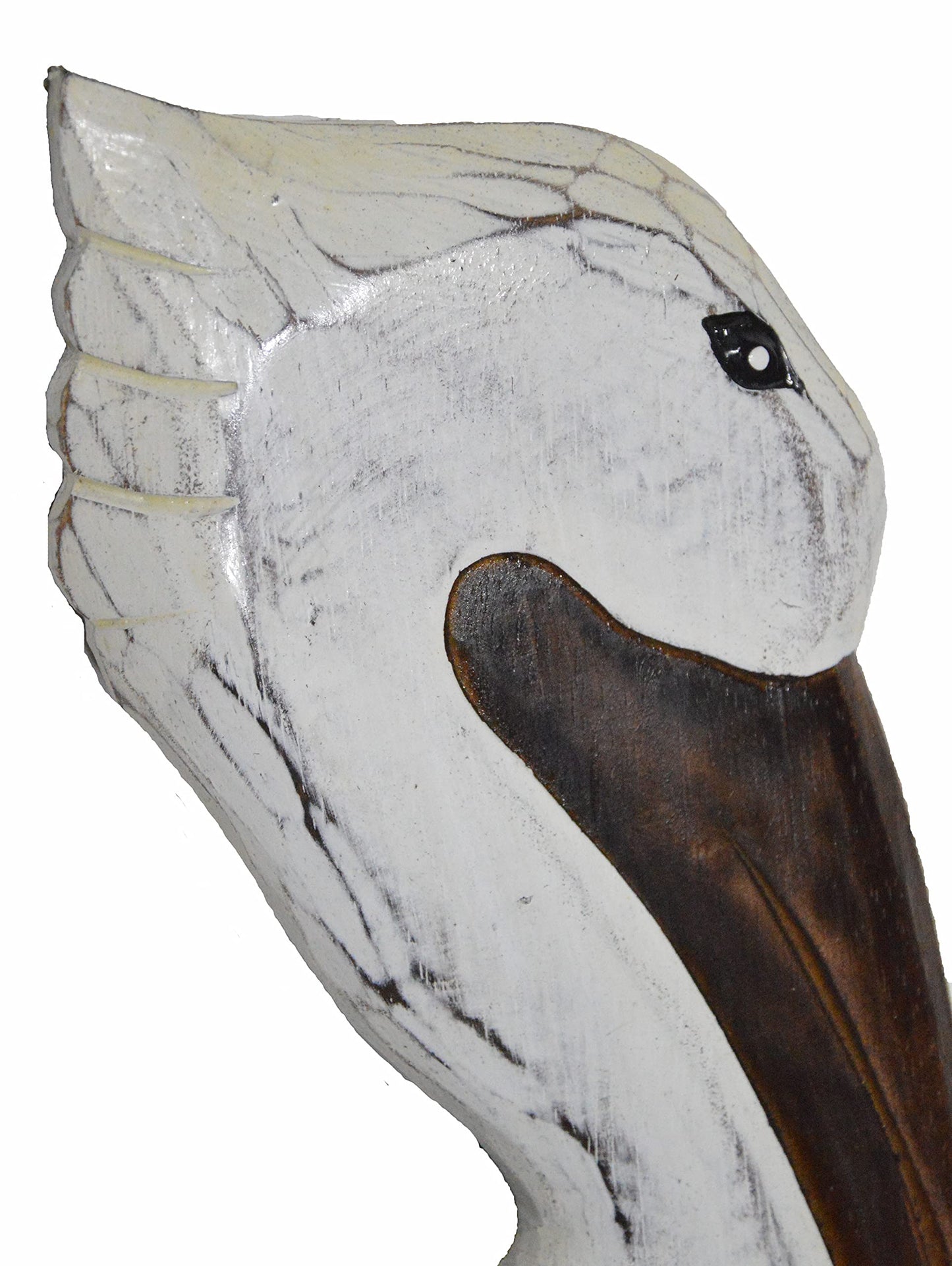 Huge Set of 2 Hand Carved White Wood Pelicans Wall Art Hang on Wood Piling, Tropical Nautical Decor