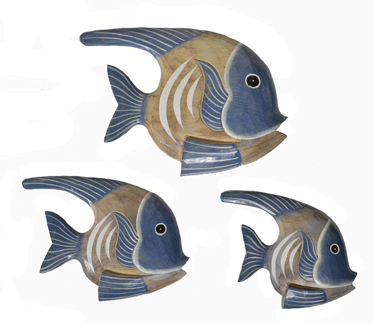 WorldBazzar BEAUTIFUL UNIQUE SET OF 3 ANGEL WOODEN FISH hanging wall art HAND CARVED STATUE SCULPTURE