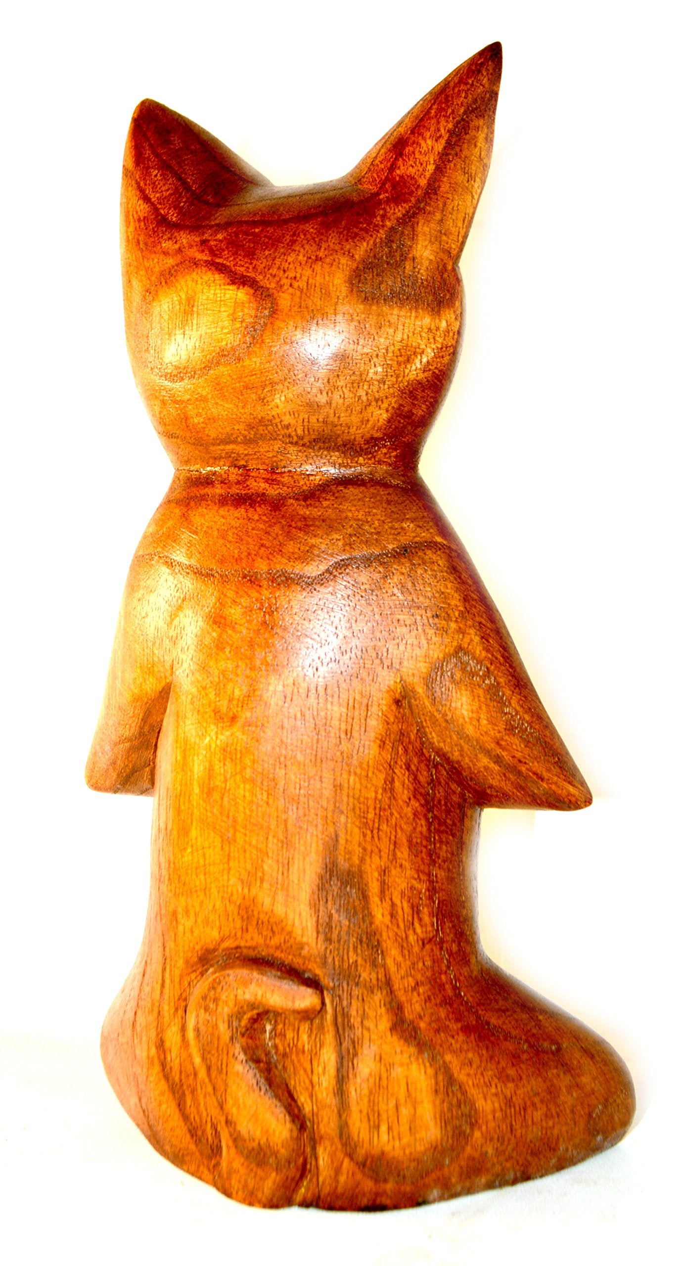 Meditating Yoga Kitty Statue Hand Painted Carved Wood Praying Cat Kitten Siamese