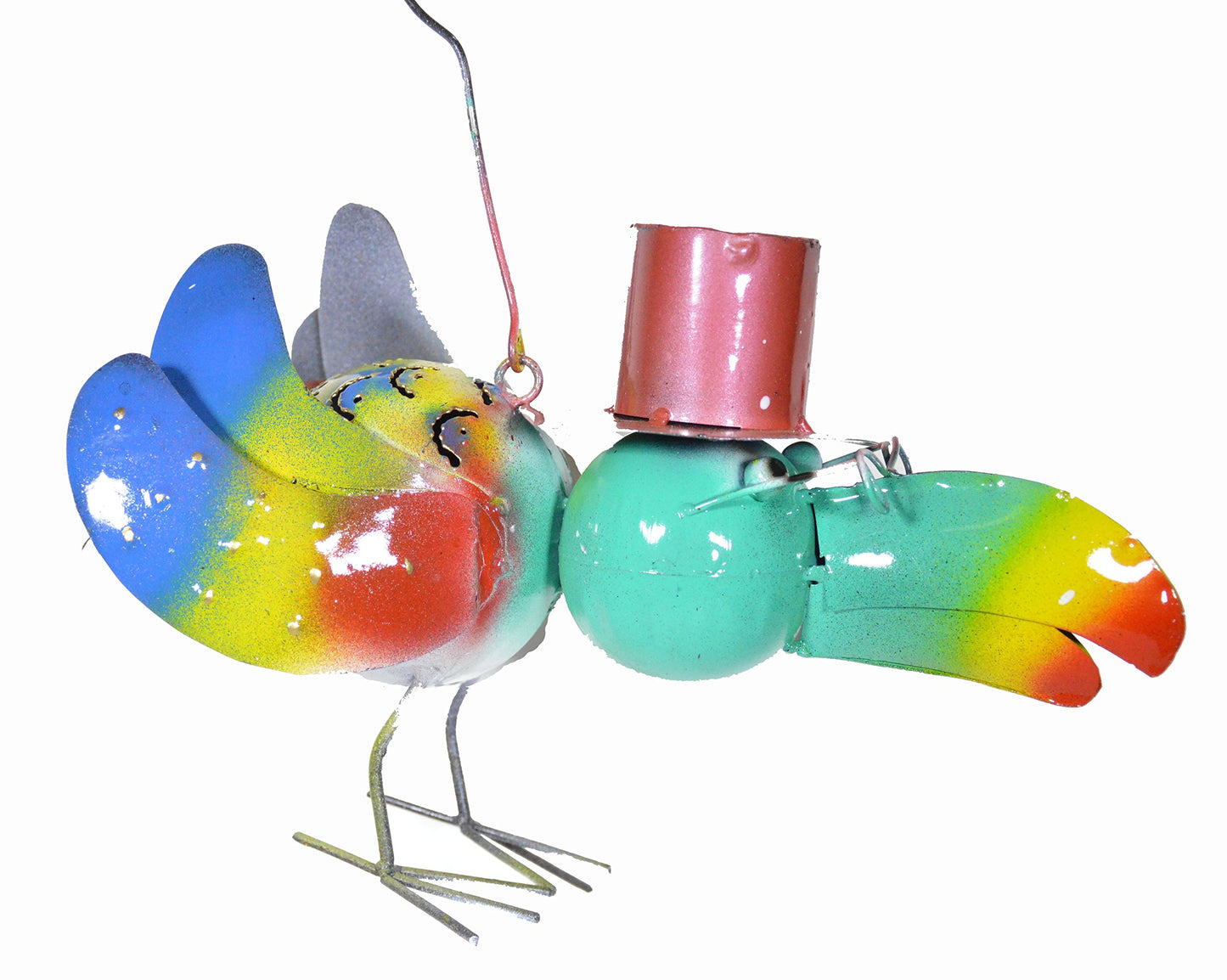 WorldBazzar Whimsical Metal Hanging Art Handmade Tropical Parrot Head Candle Holder