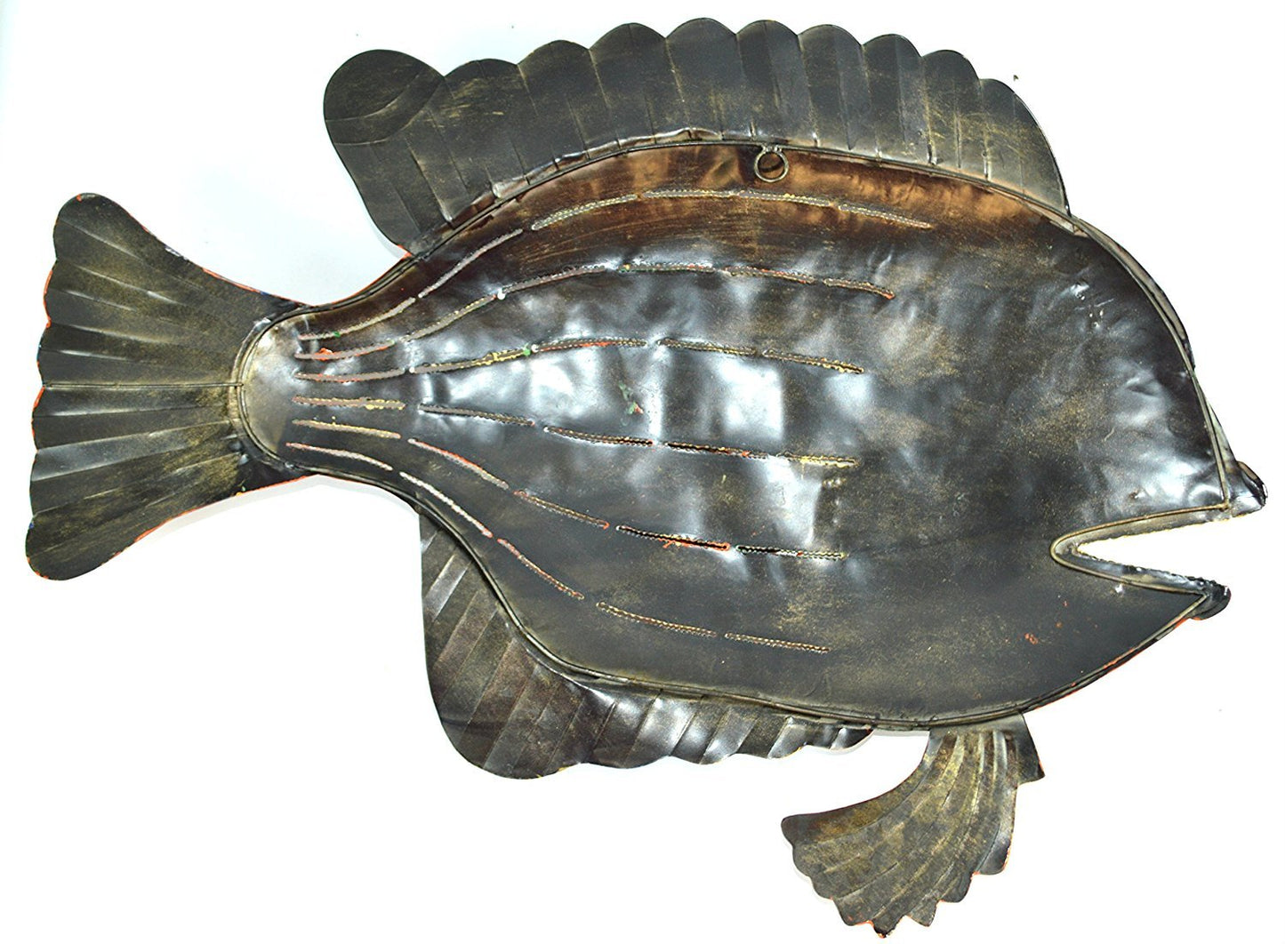 WorldBazzar RED Orange with Green Stripe Beautiful Unique Fish Metal Hanging Wall Art