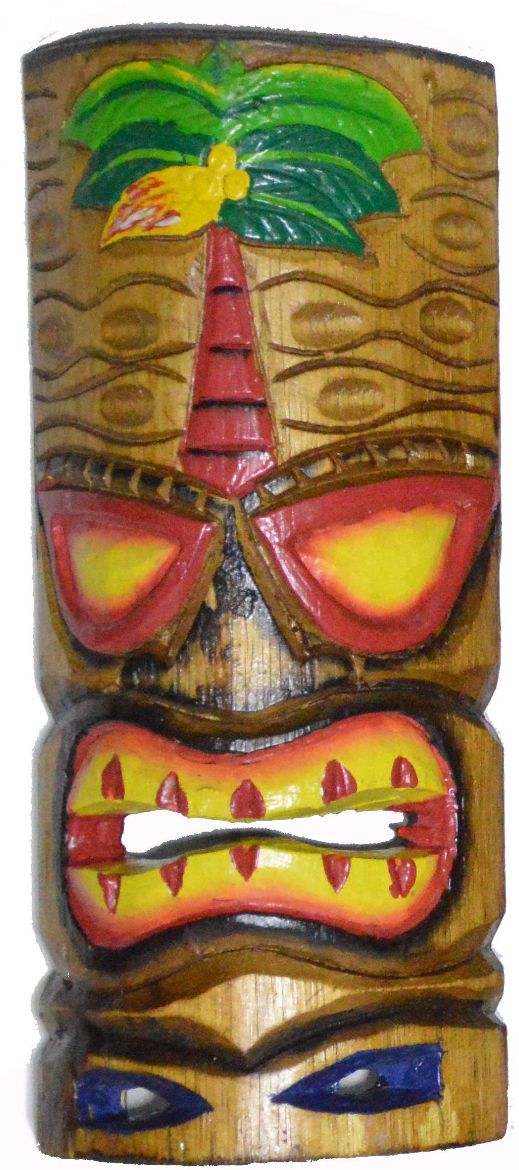 WorldBazzar Hand Carved Polynesian PALM TREE Hawaiian Tiki Style MASK 12 in Tall Scratch and DENT Sale!!!