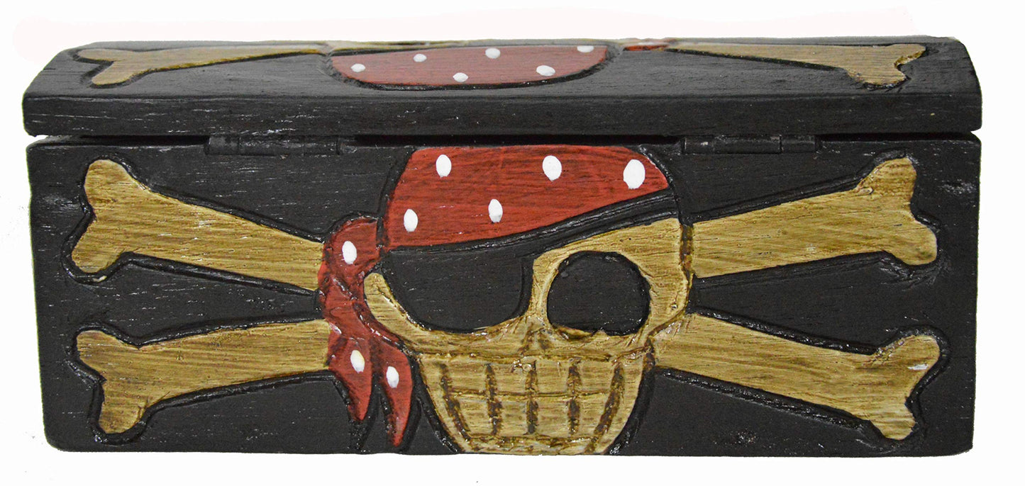 WorldBazzar Hand Carved Beautifully Detailed Treasure Box Chest Pirate with Bandanna Design