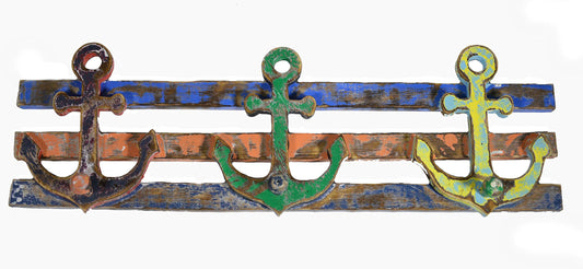 LG Hand Carved Wood Sailboat Ship Anchors with Hooks Nautical Wall Decor Towel Key Hanger