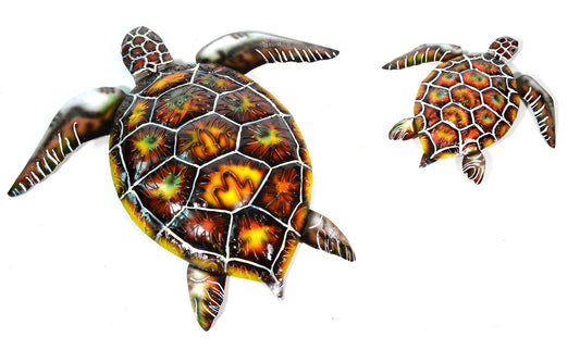 Set of 2 Beautiful Unique SEA Ocean Turtle Metal Tropical Loggerhead Island Wall Art