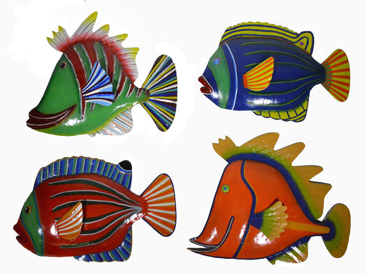 Set 4 Large Beautiful Unique Fish Metal Hanging Wall Art.