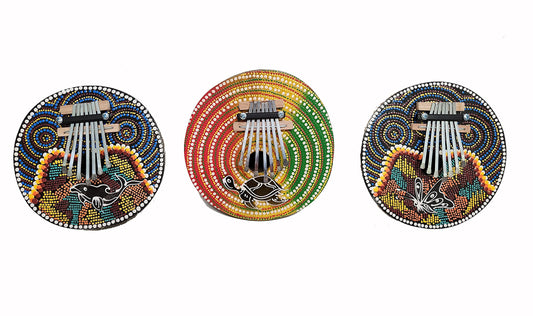 Kalimba Thumb Piano Mbira 7 keys Coconut Shell Musical Instrument Beginner Aboriginal Dot Design