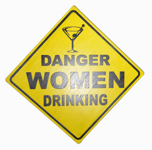 WorldBazzar Hand Carved Wooden Danger Women Drinking Road Warning Sign