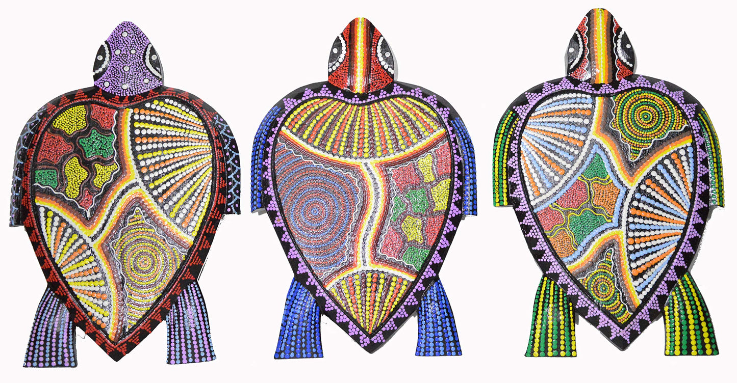 WorldBazzar Hand Carved Wooden SEA Turtle Aboriginal DOT Art Wall Sculpture Plaque