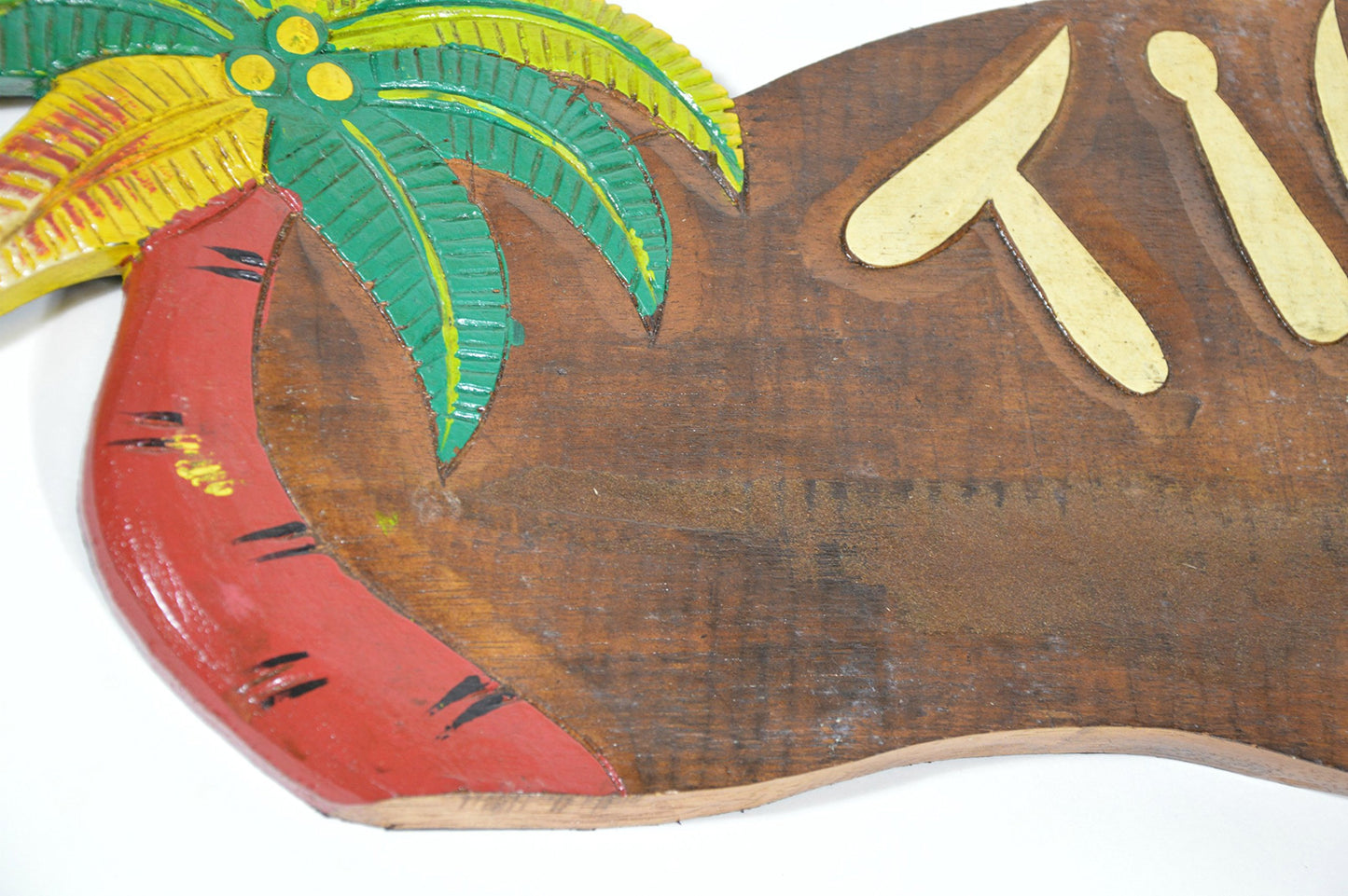 CLEARANCE SCRATCH AND DENT HAND CARVED TIKI BAR OPEN SIGN WITH TWO PALM TREES 3D