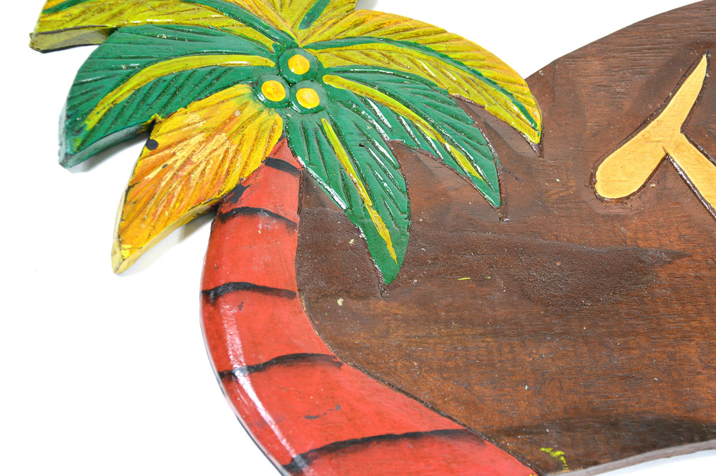 CLEARANCE SCRATCH AND DENT HAND CARVED TIKI BAR OPEN SIGN WITH TWO PALM TREES 3D