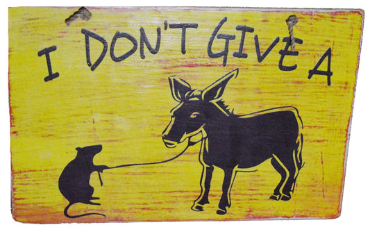 WorldBazzar Hand Carved Wooden I Don't GIVE a Rat's Ass Funny Gag Tiki Bar Sign Retirement Boss Phrase of 2021, White, Yellow, Black
