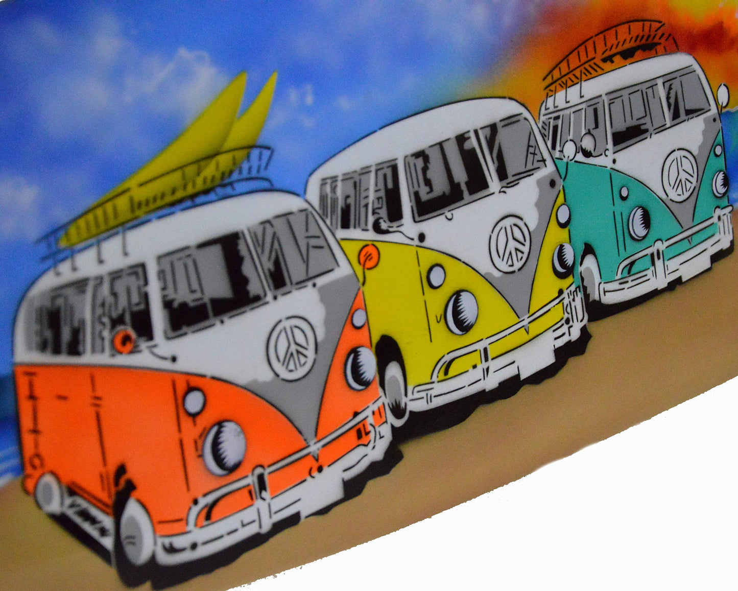 Volkswagen Transporter Kombi Microbus Bus Camper Bulli Hard Wood Handmade AIRBRUSH ART SURFBOARD Palm Tree Beach Ocean Surf 39" Sign Wall Plaque Art