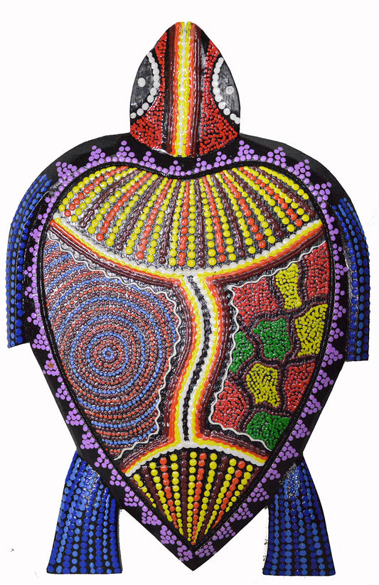 WorldBazzar Hand Carved Wooden SEA Turtle Aboriginal DOT Art Wall Sculpture Plaque
