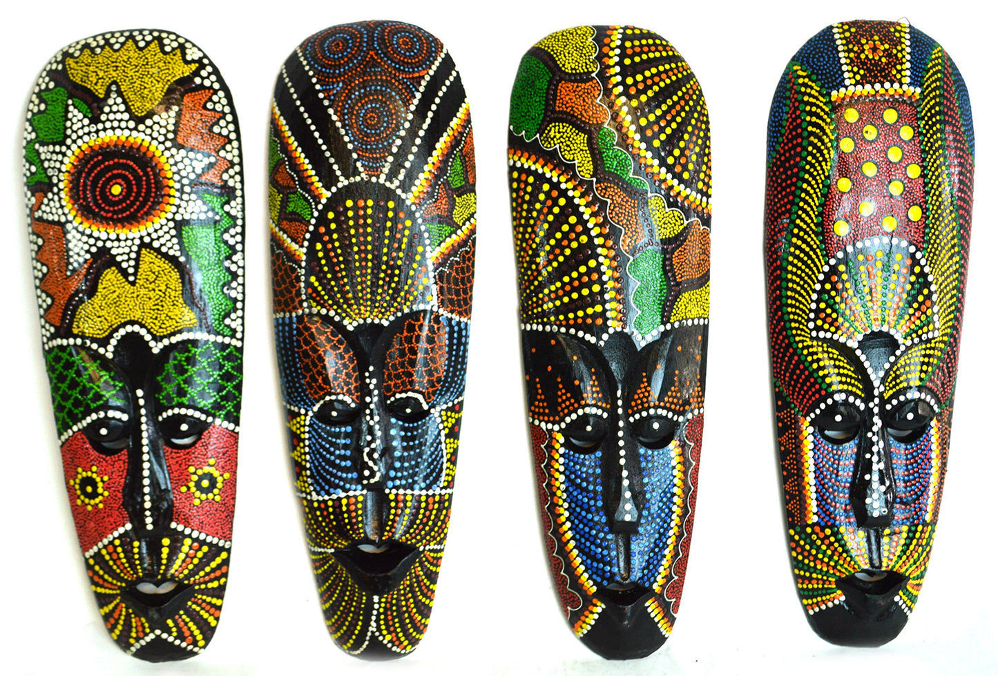 20" AFRICAN HAND CARVED ABORIGINAL DOT ART WOODEN TRIBAL MASK WALL DECOR